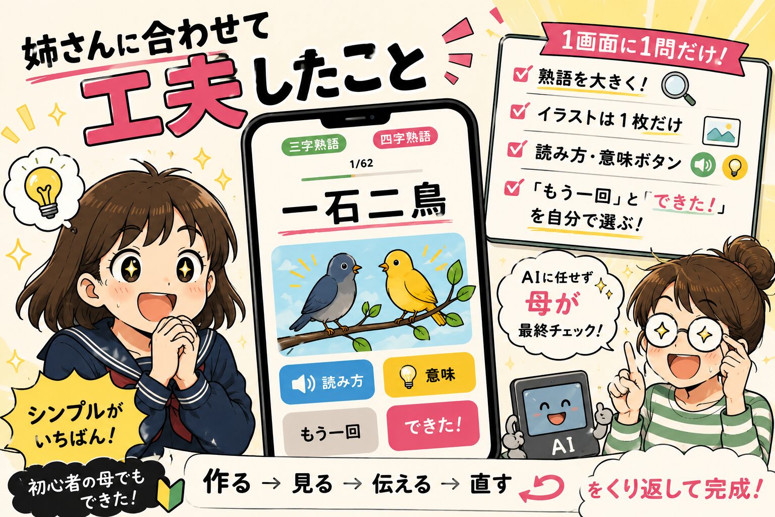 一画面一問と音声やイラストを取り入れた熟語学習アプリの工夫