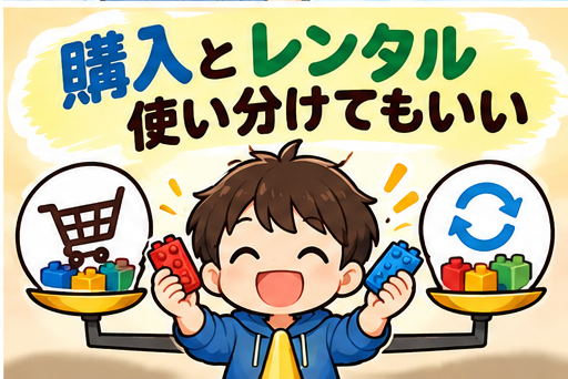 LEGOの購入とレンタルを使い分けるイメージ